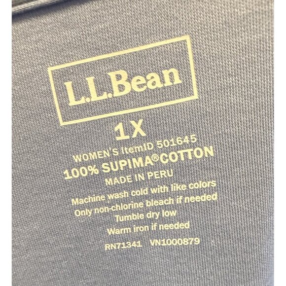 NWT L.L.Bean Supima Cotton Blue 3/4 Sleeve Tee‎ 1X Casual Basic - Picture 6 of 7